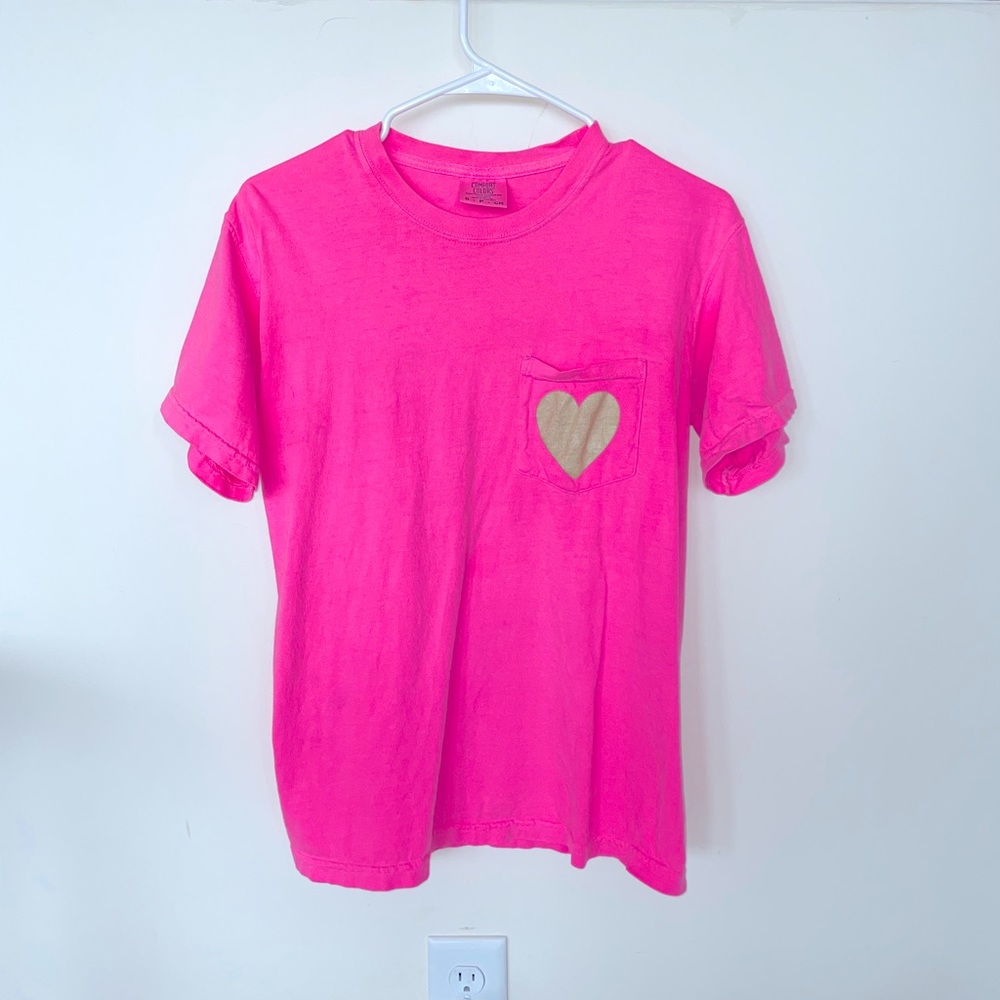 Neon Pink, Gold Heart Custom Tee - unisex Small